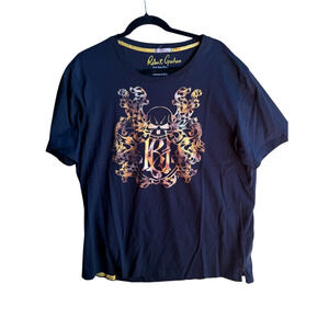 Robert Graham Men’s Skull Graphic T-Shirt Navy Short Sleeve Casual Designer 2XL